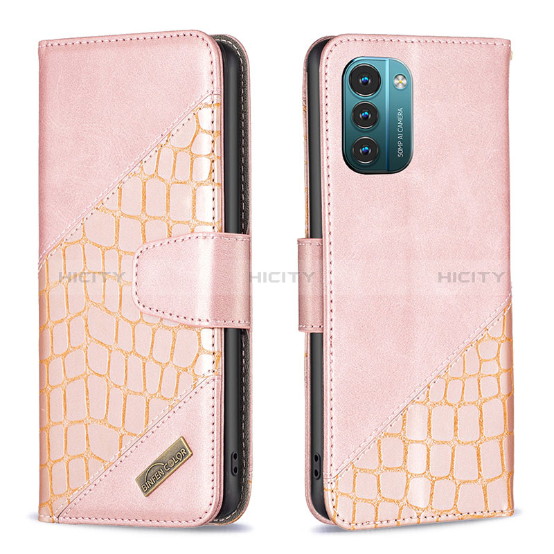 Coque Portefeuille Livre Cuir Etui Clapet B03F pour Nokia G11 Or Rose Plus