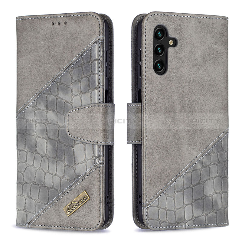 Coque Portefeuille Livre Cuir Etui Clapet B03F pour Samsung Galaxy A04s Gris Fonce Plus