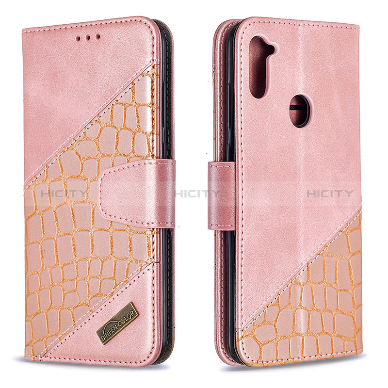 Coque Portefeuille Livre Cuir Etui Clapet B03F pour Samsung Galaxy A11 Or Rose Plus