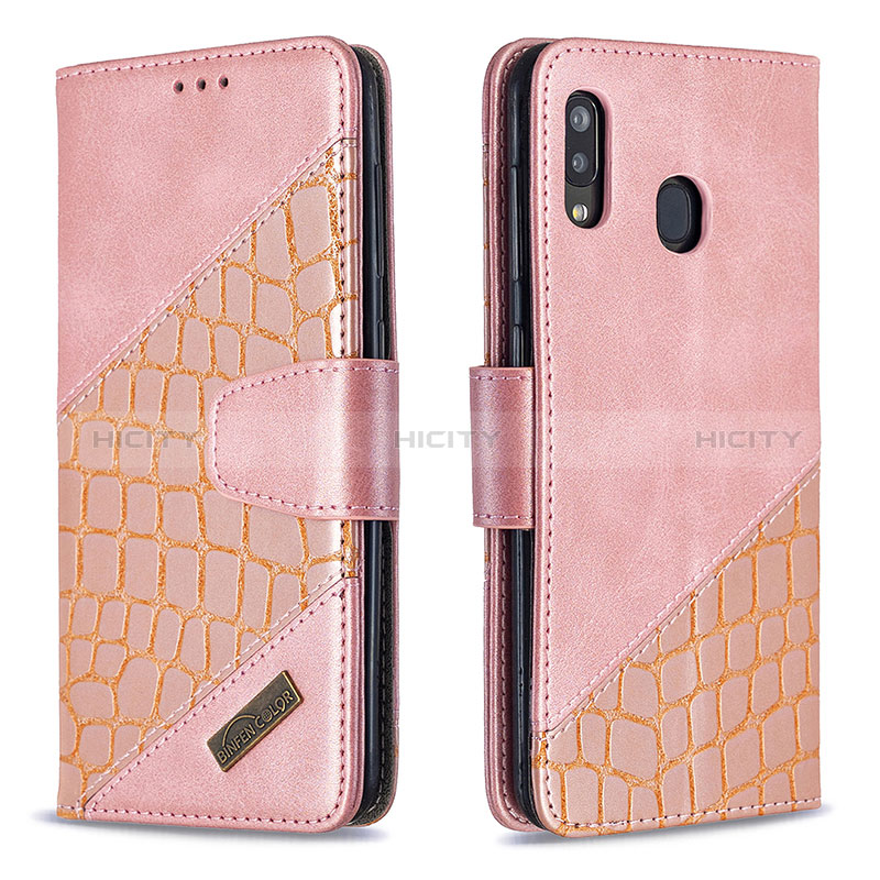 Coque Portefeuille Livre Cuir Etui Clapet B03F pour Samsung Galaxy A20 Or Rose Plus