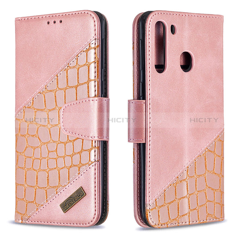 Coque Portefeuille Livre Cuir Etui Clapet B03F pour Samsung Galaxy A21 Or Rose Plus