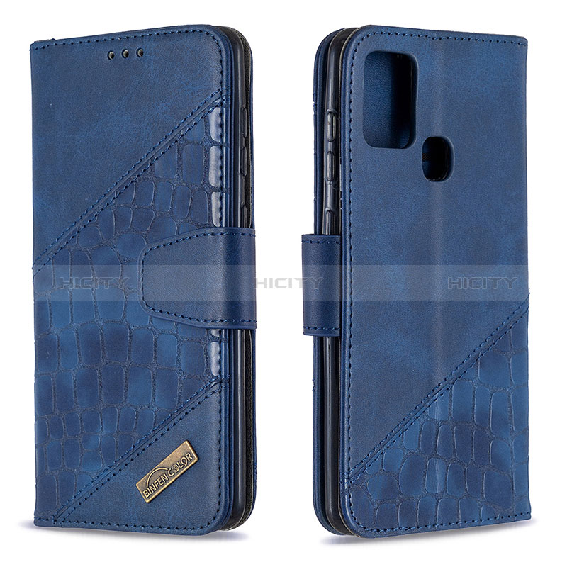 Coque Portefeuille Livre Cuir Etui Clapet B03F pour Samsung Galaxy A21s Bleu Plus