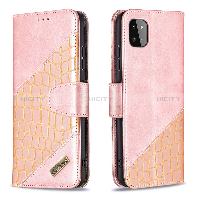 Coque Portefeuille Livre Cuir Etui Clapet B03F pour Samsung Galaxy A22s 5G Or Rose Plus