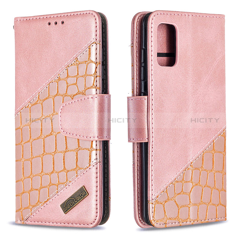 Coque Portefeuille Livre Cuir Etui Clapet B03F pour Samsung Galaxy A41 Or Rose Plus