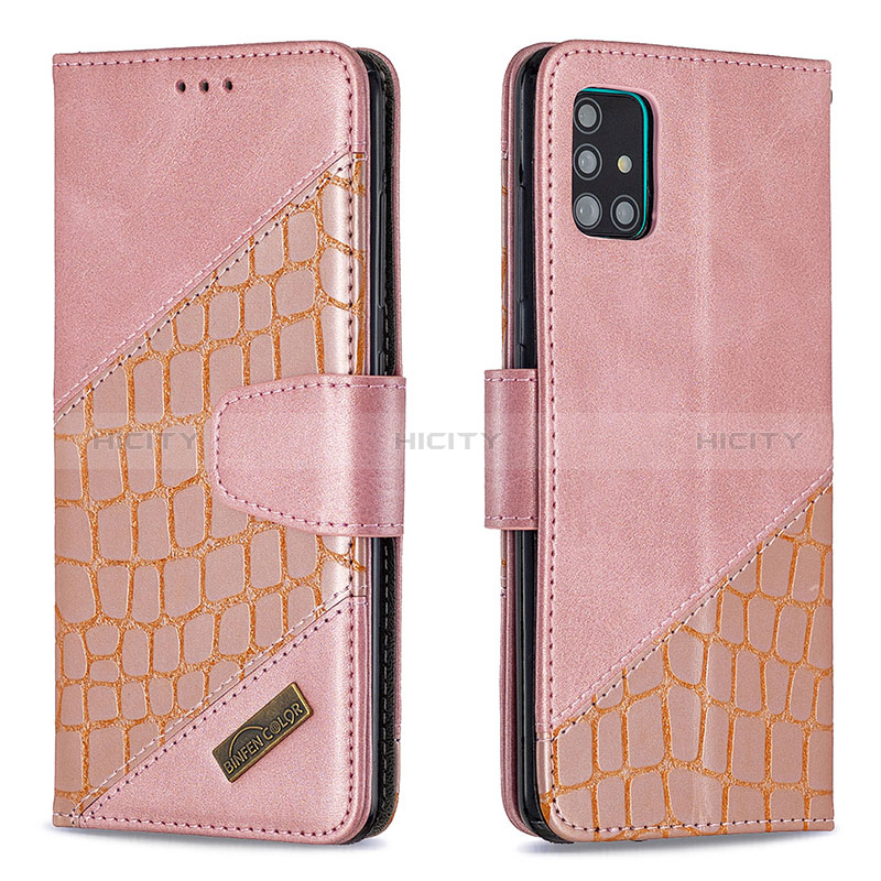 Coque Portefeuille Livre Cuir Etui Clapet B03F pour Samsung Galaxy A51 5G Or Rose Plus