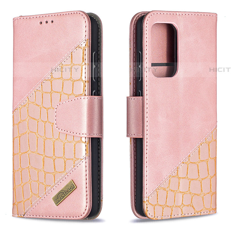 Coque Portefeuille Livre Cuir Etui Clapet B03F pour Samsung Galaxy A52 5G Or Rose Plus