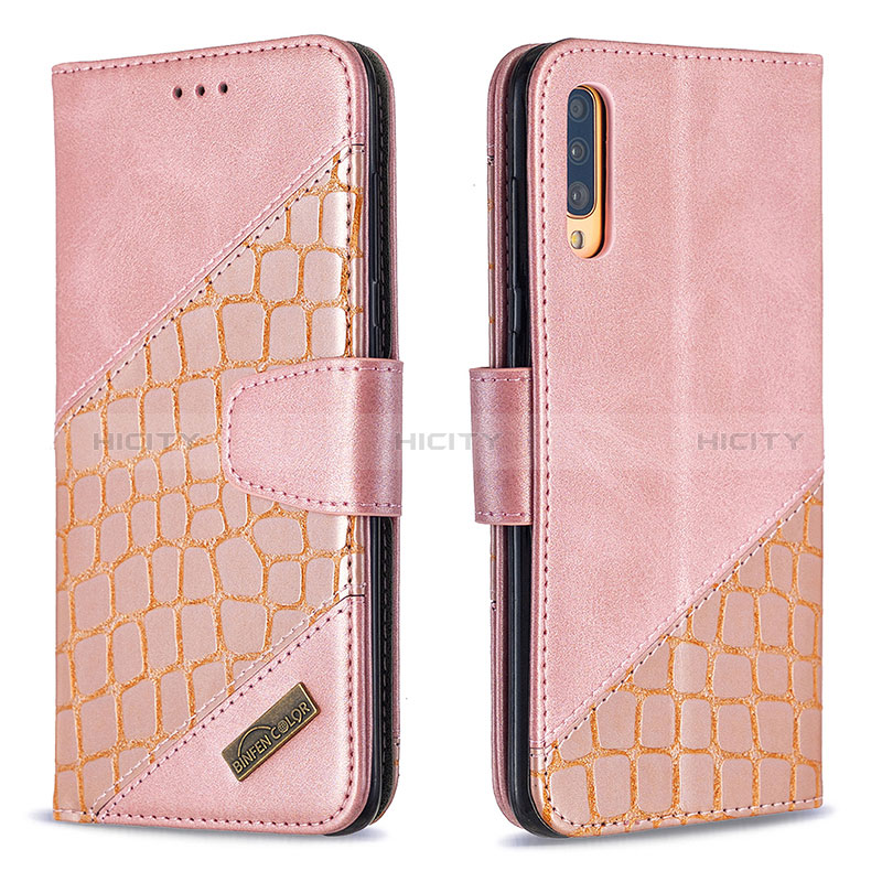 Coque Portefeuille Livre Cuir Etui Clapet B03F pour Samsung Galaxy A70 Or Rose Plus