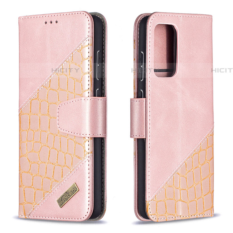 Coque Portefeuille Livre Cuir Etui Clapet B03F pour Samsung Galaxy A72 5G Or Rose Plus