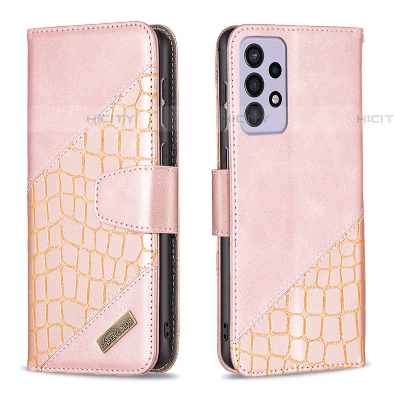 Coque Portefeuille Livre Cuir Etui Clapet B03F pour Samsung Galaxy A73 5G Or Rose Plus