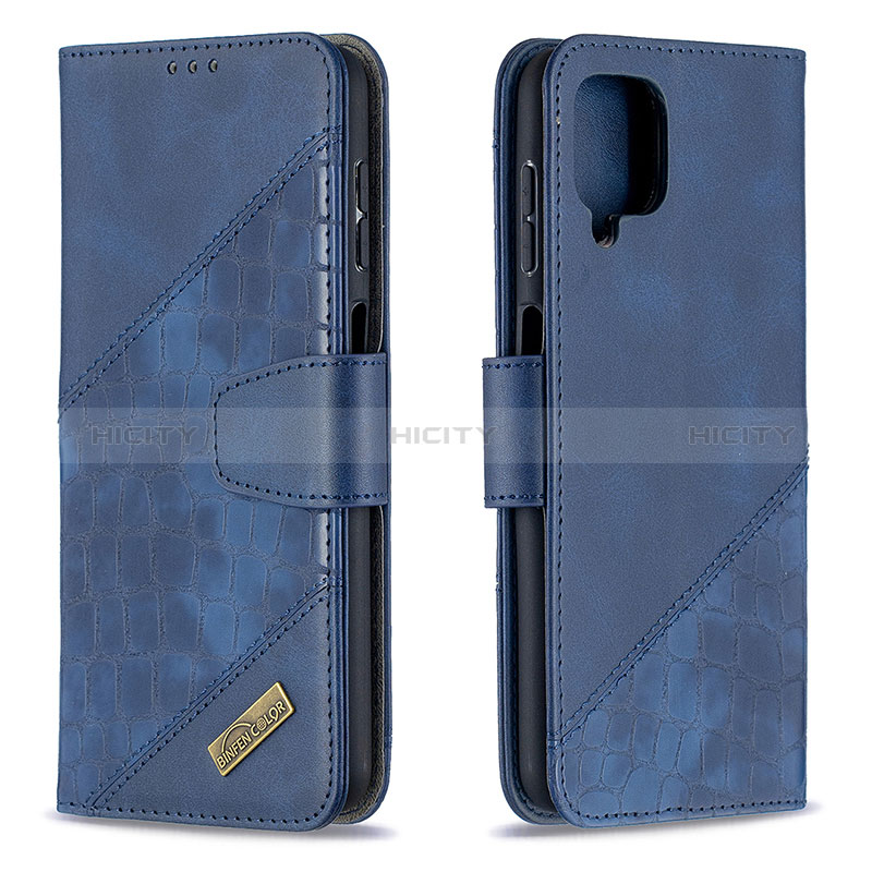 Coque Portefeuille Livre Cuir Etui Clapet B03F pour Samsung Galaxy F12 Bleu Plus