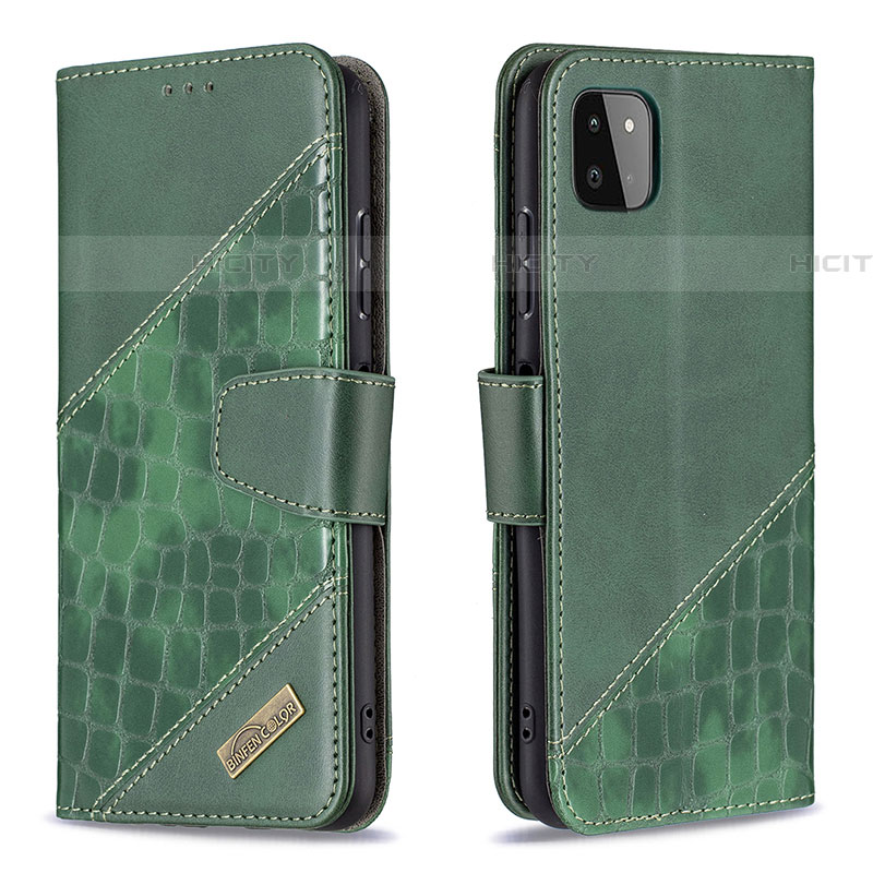 Coque Portefeuille Livre Cuir Etui Clapet B03F pour Samsung Galaxy F42 5G Vert Plus