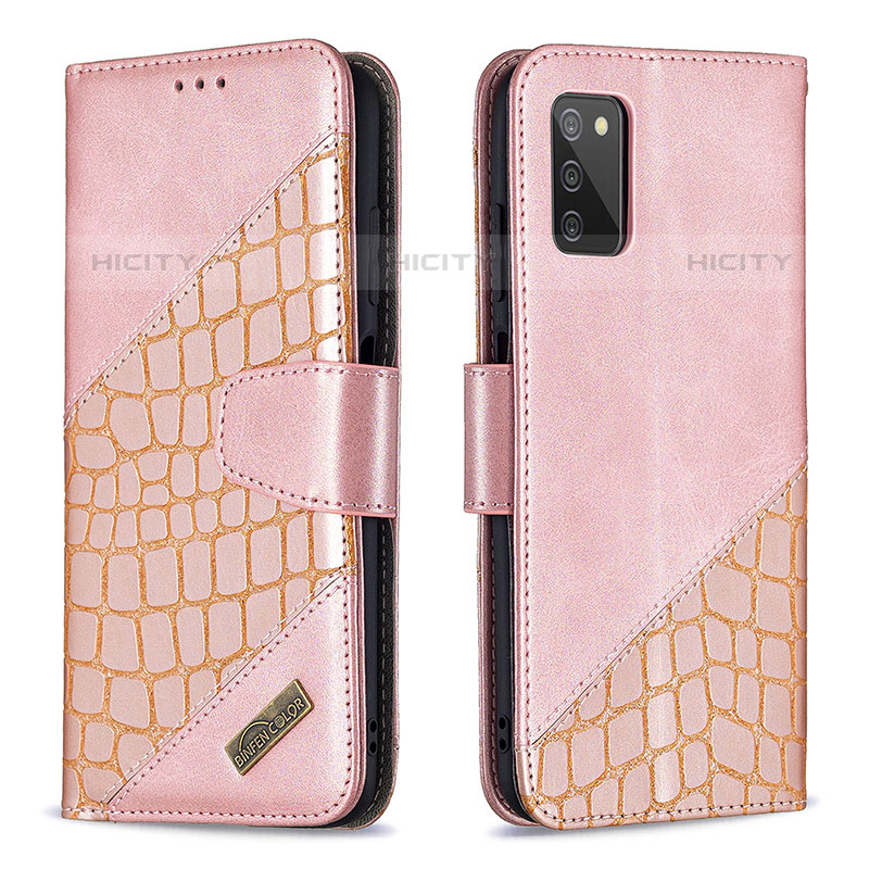 Coque Portefeuille Livre Cuir Etui Clapet B03F pour Samsung Galaxy M02s Or Rose Plus