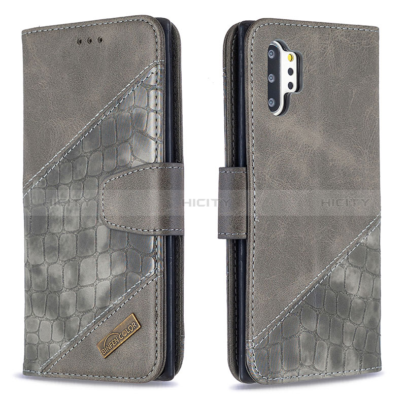 Coque Portefeuille Livre Cuir Etui Clapet B03F pour Samsung Galaxy Note 10 Plus 5G Gris Fonce Plus