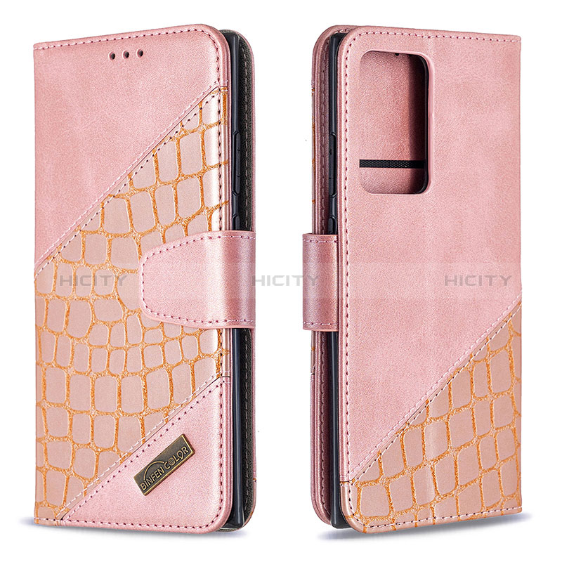 Coque Portefeuille Livre Cuir Etui Clapet B03F pour Samsung Galaxy Note 20 Ultra 5G Or Rose Plus