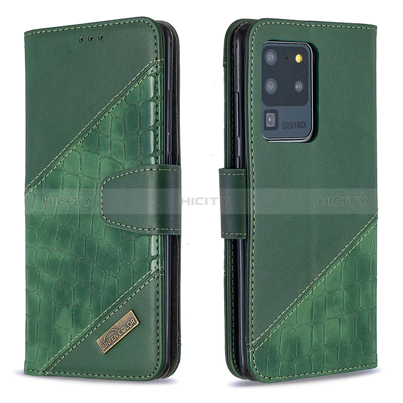 Coque Portefeuille Livre Cuir Etui Clapet B03F pour Samsung Galaxy S20 Ultra 5G Vert Plus