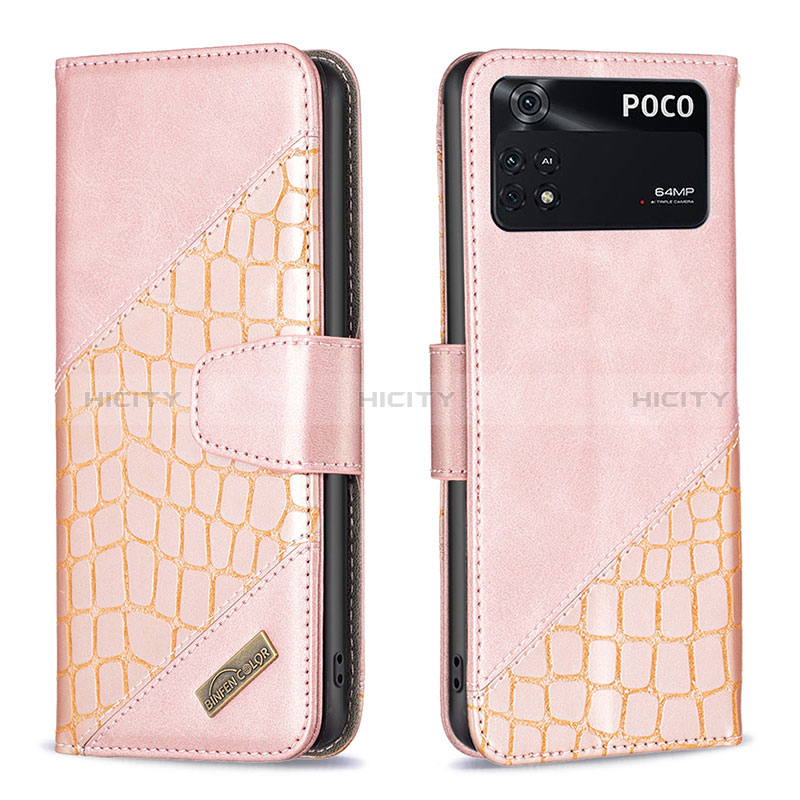 Coque Portefeuille Livre Cuir Etui Clapet B03F pour Xiaomi Poco M4 Pro 4G Or Rose Plus