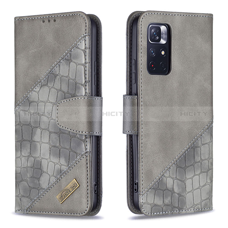 Coque Portefeuille Livre Cuir Etui Clapet B03F pour Xiaomi Poco M4 Pro 5G Gris Fonce Plus