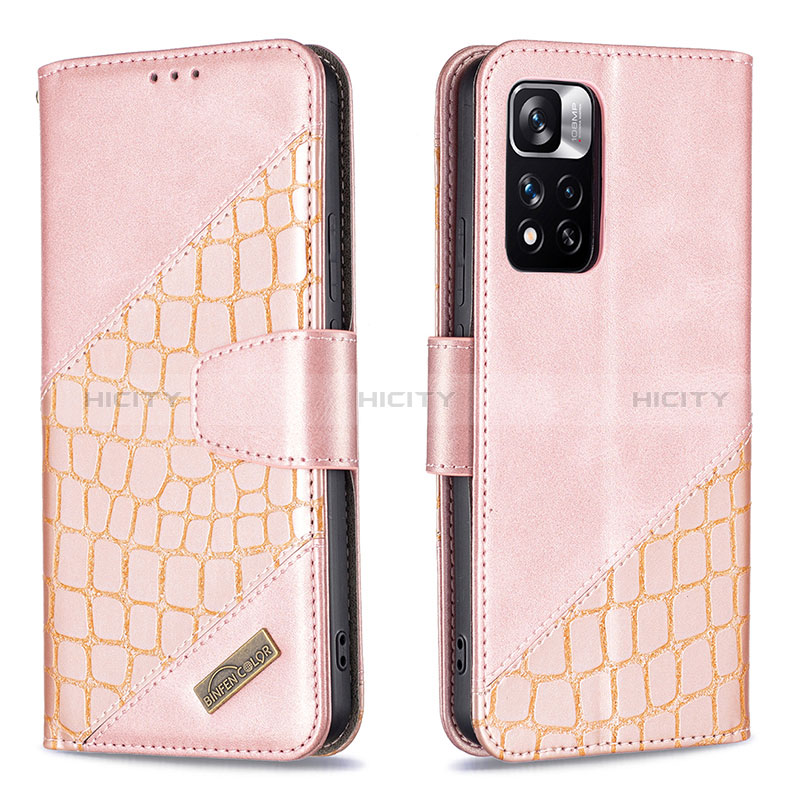 Coque Portefeuille Livre Cuir Etui Clapet B03F pour Xiaomi Poco X4 NFC Or Rose Plus