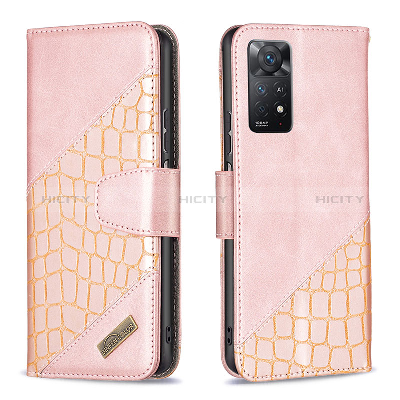 Coque Portefeuille Livre Cuir Etui Clapet B03F pour Xiaomi Redmi Note 11 Pro 4G Or Rose Plus