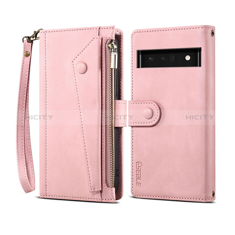 Coque Portefeuille Livre Cuir Etui Clapet B03S pour Google Pixel 6 5G Or Rose Plus