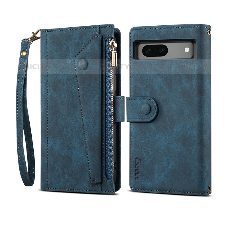 Coque Portefeuille Livre Cuir Etui Clapet B03S pour Google Pixel 7 5G Bleu Plus