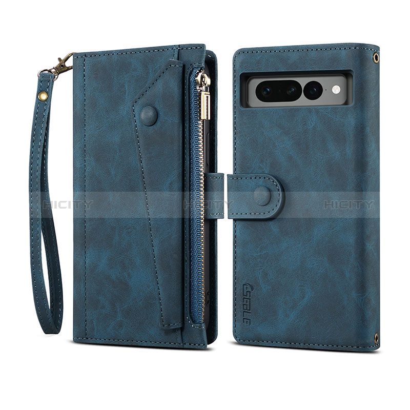 Coque Portefeuille Livre Cuir Etui Clapet B03S pour Google Pixel 7 Pro 5G Bleu Plus