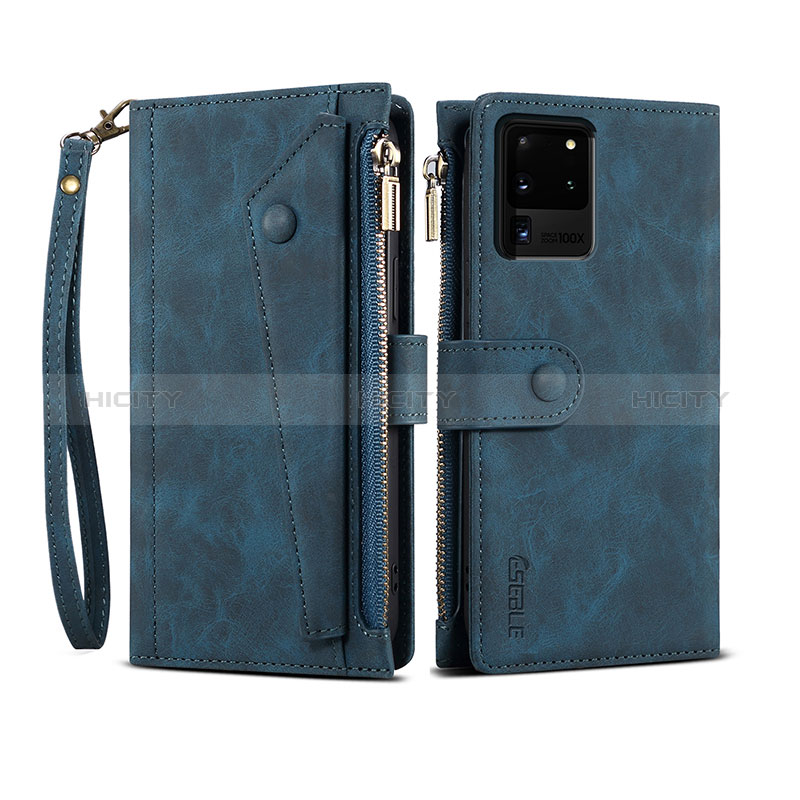 Coque Portefeuille Livre Cuir Etui Clapet B03S pour Samsung Galaxy S20 Ultra 5G Bleu Plus