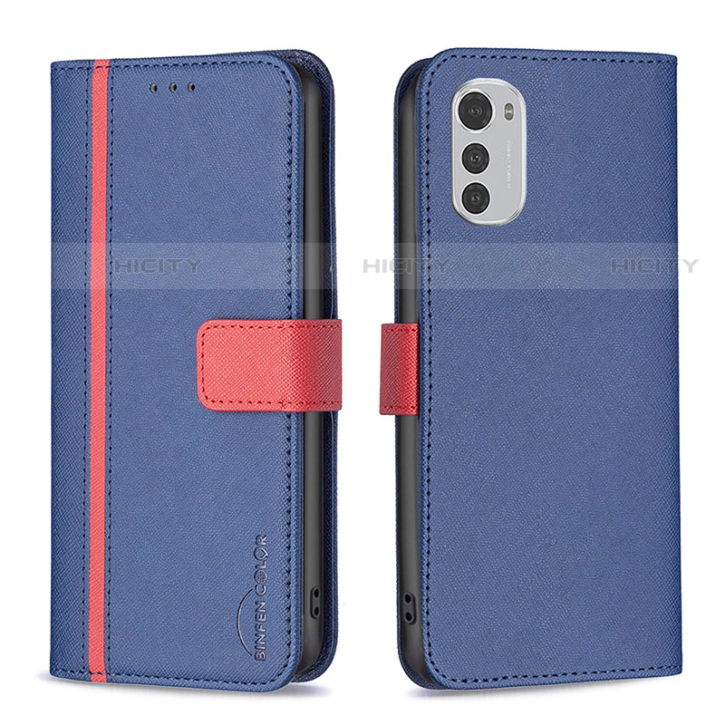 Coque Portefeuille Livre Cuir Etui Clapet B04F pour Motorola Moto E32s Bleu Plus