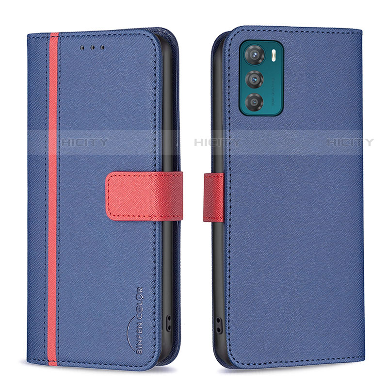 Coque Portefeuille Livre Cuir Etui Clapet B04F pour Motorola Moto G42 Bleu Plus