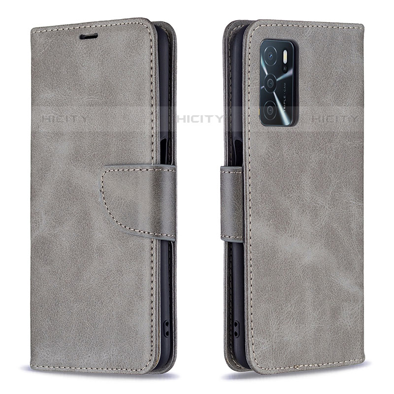 Coque Portefeuille Livre Cuir Etui Clapet B04F pour Oppo A16s Gris Plus