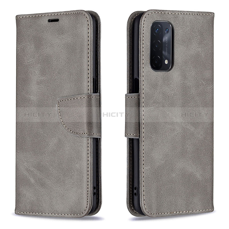 Coque Portefeuille Livre Cuir Etui Clapet B04F pour Oppo A54 5G Gris Plus