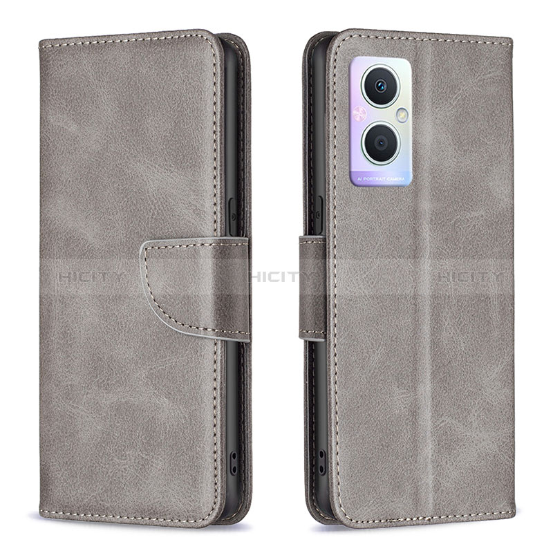 Coque Portefeuille Livre Cuir Etui Clapet B04F pour Oppo A96 5G Gris Plus