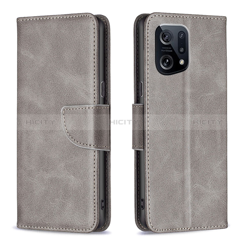 Coque Portefeuille Livre Cuir Etui Clapet B04F pour Oppo Find X5 5G Gris Plus