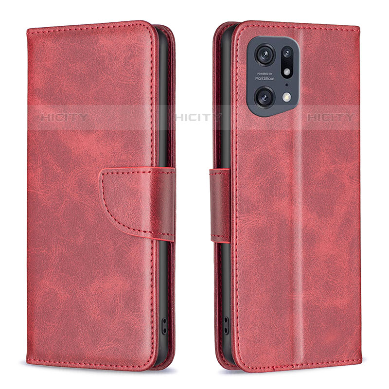 Coque Portefeuille Livre Cuir Etui Clapet B04F pour Oppo Find X5 Pro 5G Rouge Plus