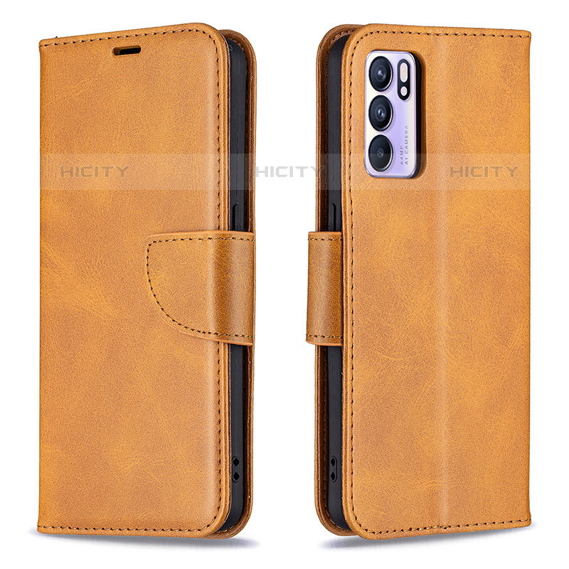 Coque Portefeuille Livre Cuir Etui Clapet B04F pour Oppo Reno6 5G Brun Clair Plus