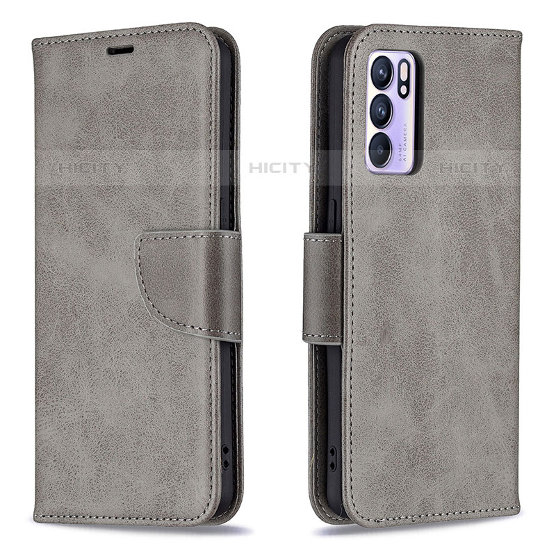 Coque Portefeuille Livre Cuir Etui Clapet B04F pour Oppo Reno6 5G Gris Plus