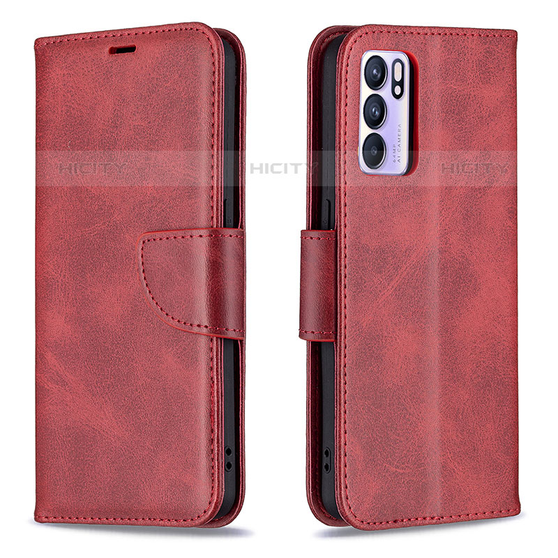 Coque Portefeuille Livre Cuir Etui Clapet B04F pour Oppo Reno6 5G Rouge Plus