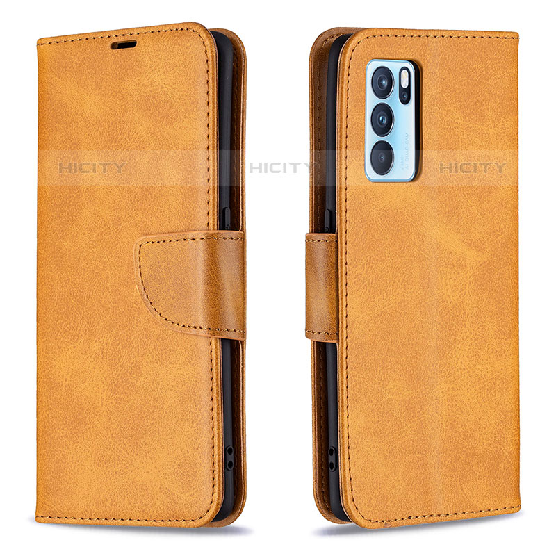 Coque Portefeuille Livre Cuir Etui Clapet B04F pour Oppo Reno6 Pro 5G India Brun Clair Plus