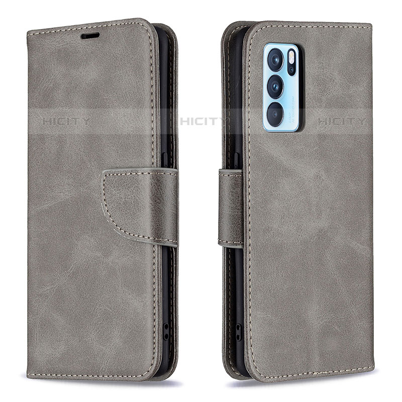 Coque Portefeuille Livre Cuir Etui Clapet B04F pour Oppo Reno6 Pro 5G India Gris Plus