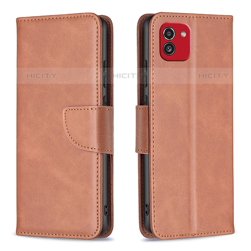 Coque Portefeuille Livre Cuir Etui Clapet B04F pour Samsung Galaxy A03 Marron Plus