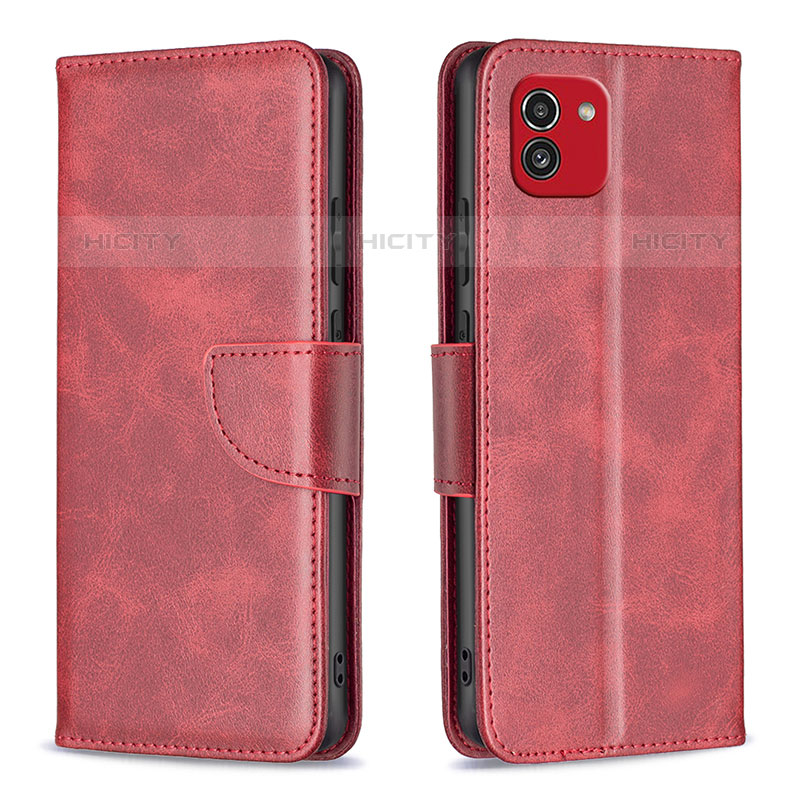 Coque Portefeuille Livre Cuir Etui Clapet B04F pour Samsung Galaxy A03 Rouge Plus