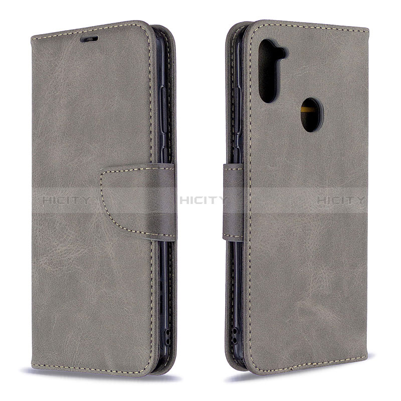 Coque Portefeuille Livre Cuir Etui Clapet B04F pour Samsung Galaxy A11 Gris Plus