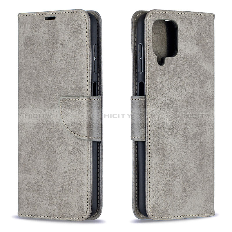 Coque Portefeuille Livre Cuir Etui Clapet B04F pour Samsung Galaxy A12 Gris Plus