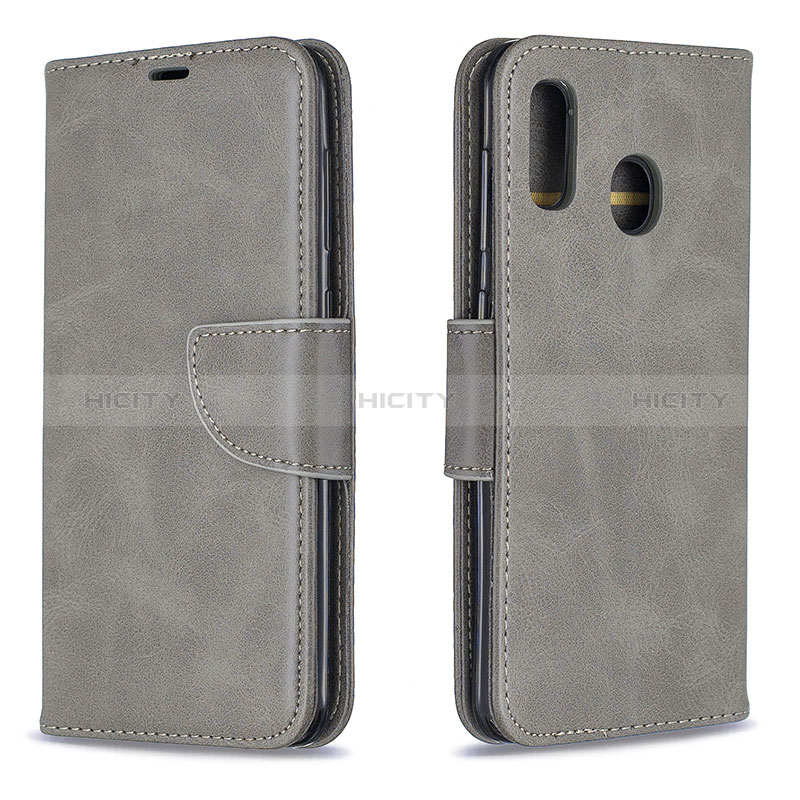 Coque Portefeuille Livre Cuir Etui Clapet B04F pour Samsung Galaxy A30 Gris Plus