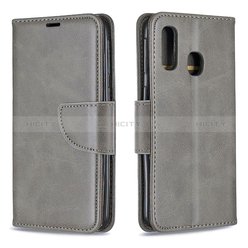 Coque Portefeuille Livre Cuir Etui Clapet B04F pour Samsung Galaxy A40 Gris Plus