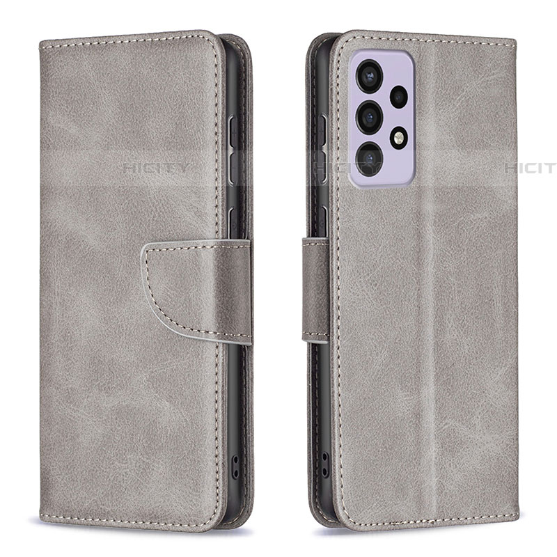 Coque Portefeuille Livre Cuir Etui Clapet B04F pour Samsung Galaxy A73 5G Gris Plus