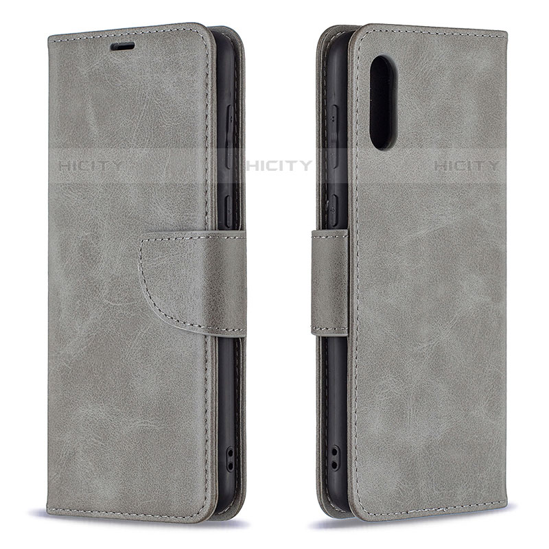 Coque Portefeuille Livre Cuir Etui Clapet B04F pour Samsung Galaxy M02 Gris Plus