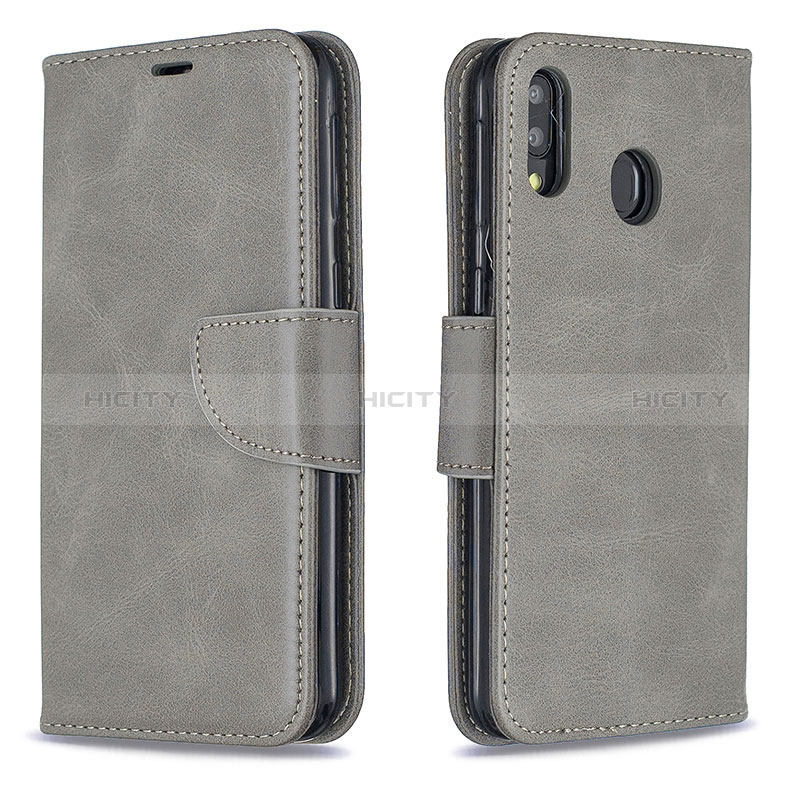 Coque Portefeuille Livre Cuir Etui Clapet B04F pour Samsung Galaxy M20 Gris Plus