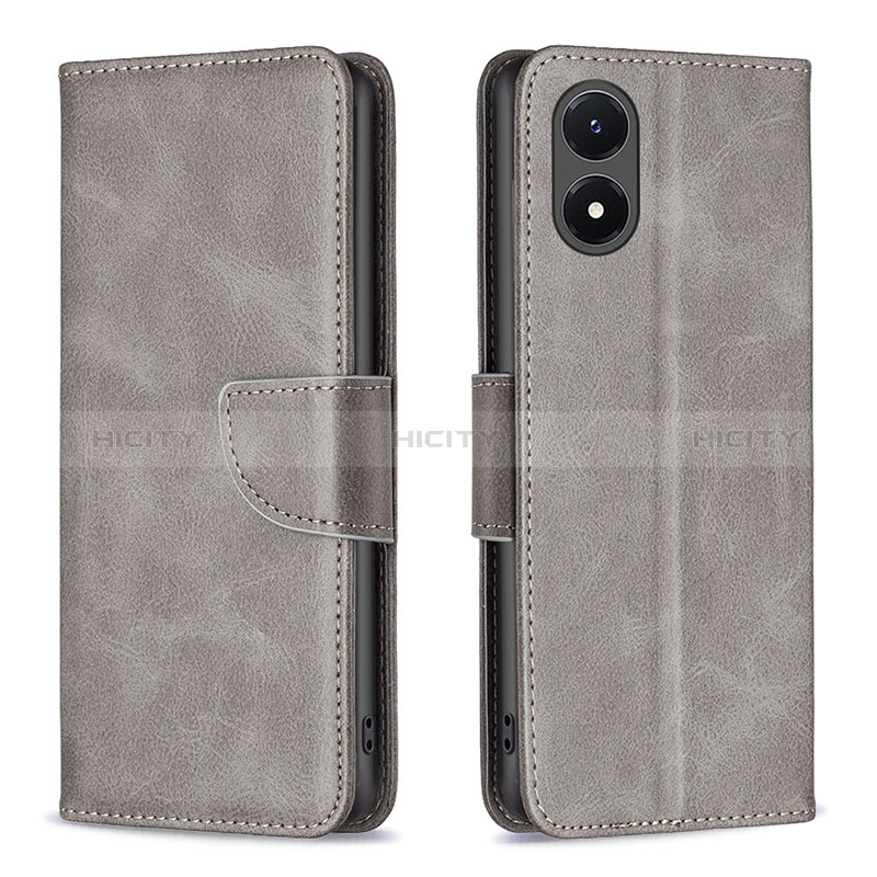 Coque Portefeuille Livre Cuir Etui Clapet B04F pour Vivo Y02S Gris Plus