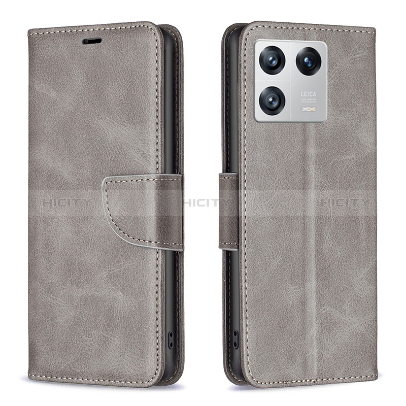 Coque Portefeuille Livre Cuir Etui Clapet B04F pour Xiaomi Mi 13 5G Gris Plus